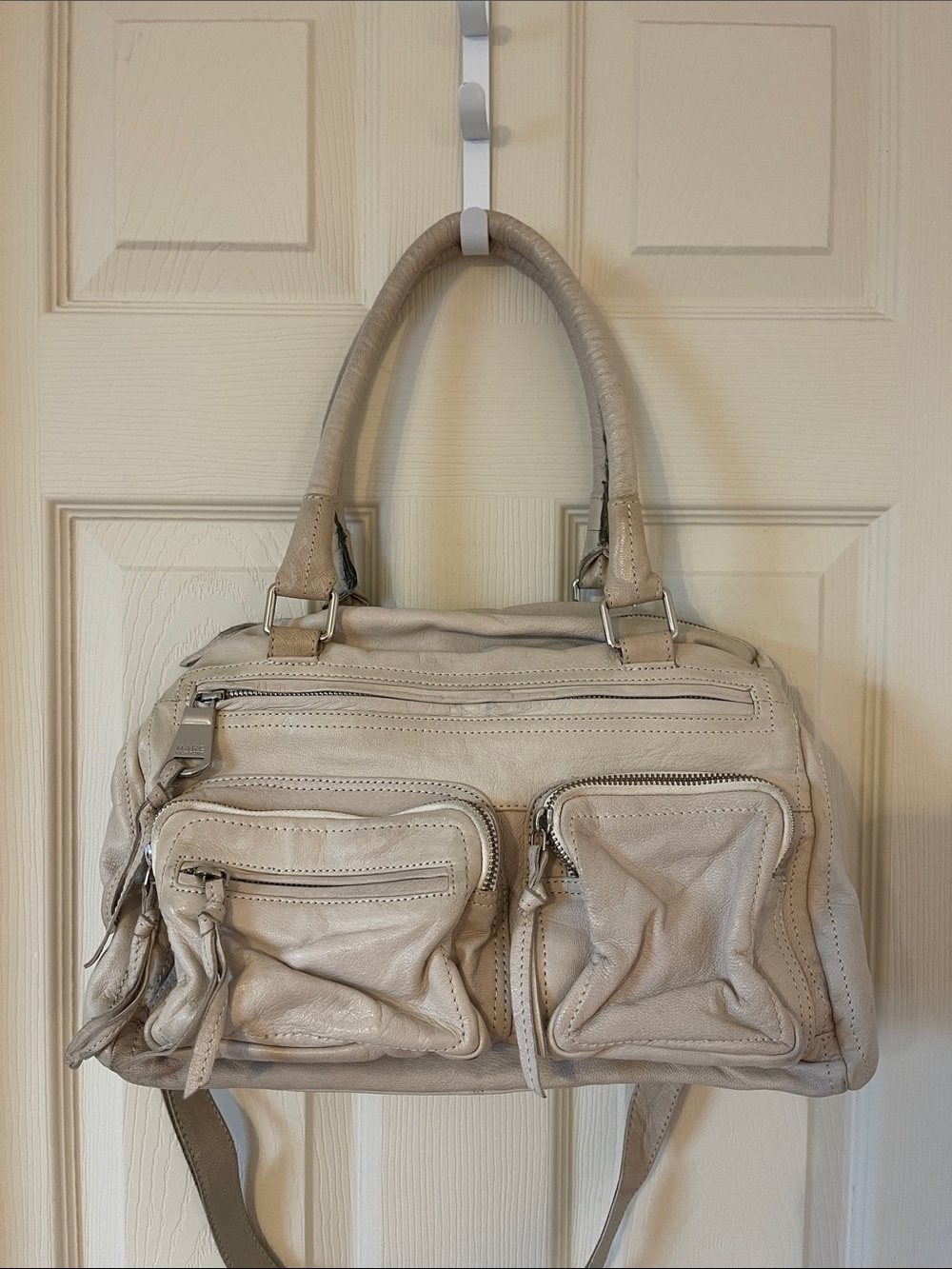 Andrew Marc Cream Leather Shoulder Satchel